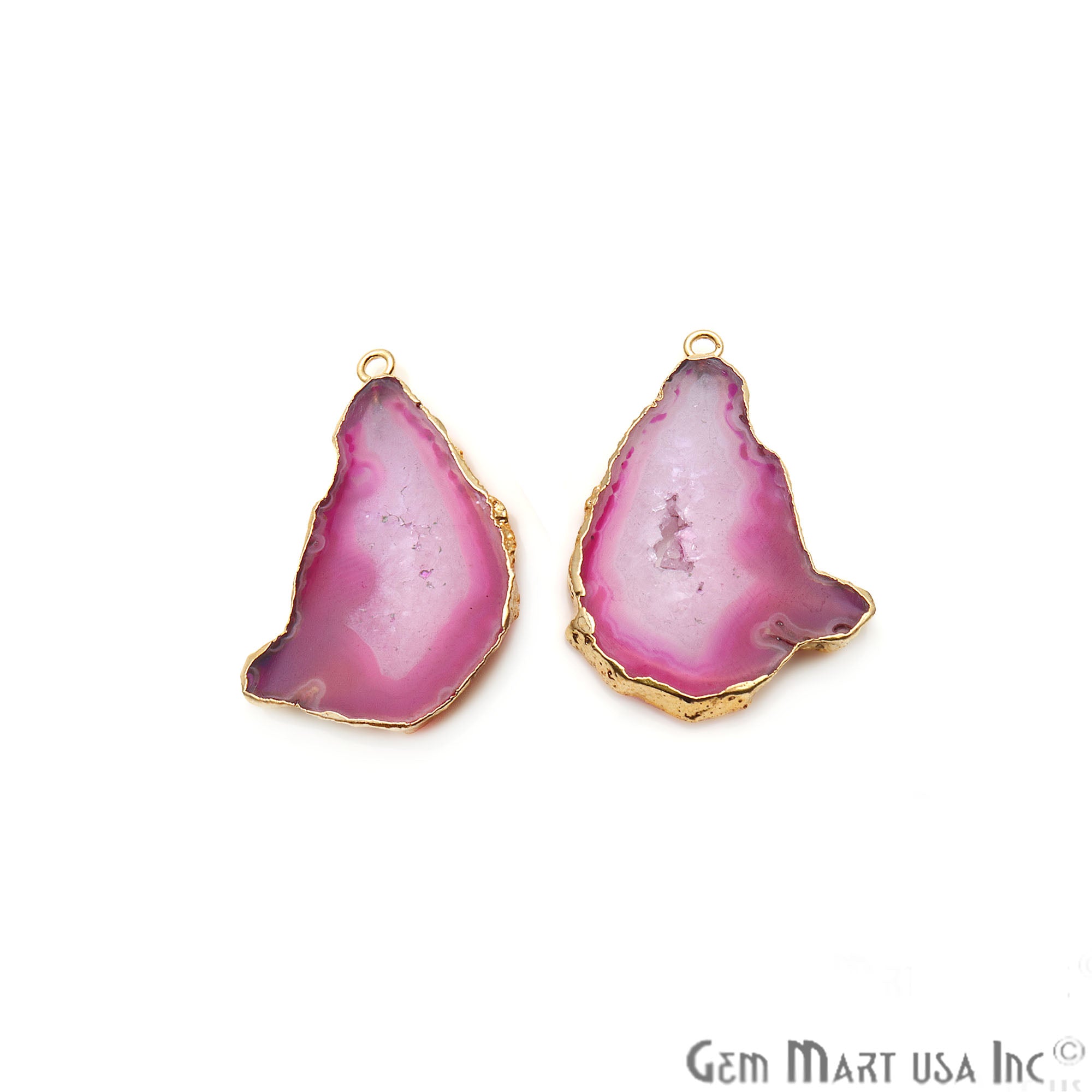 Agate Slice 38x26mm Organic Gold Electroplated Gemstone Earring Connector 1 Pair - GemMartUSA