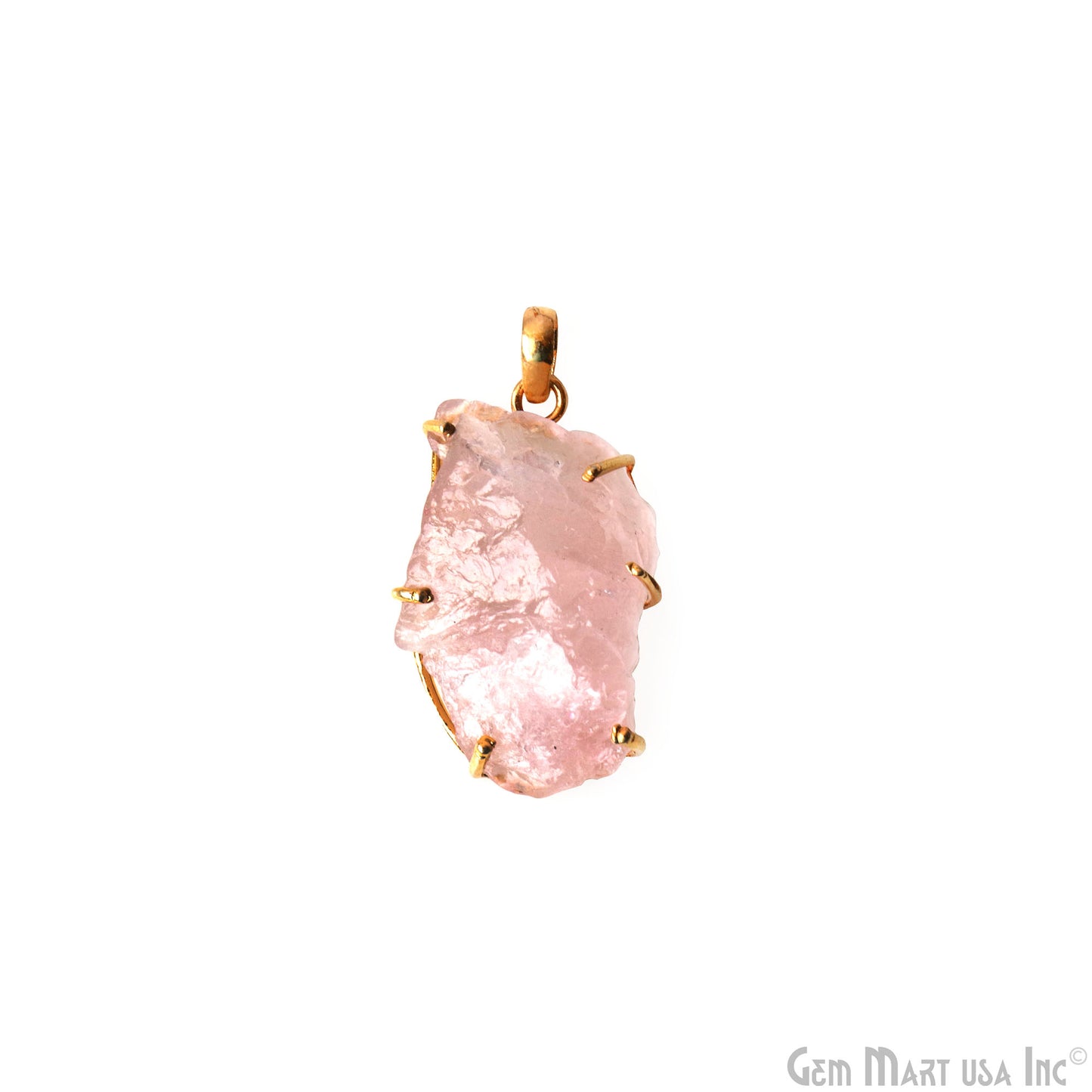 Natural Morganite Organic 38x20mm Gold Plated Prong Setting Single Bail Gemstone Pendant