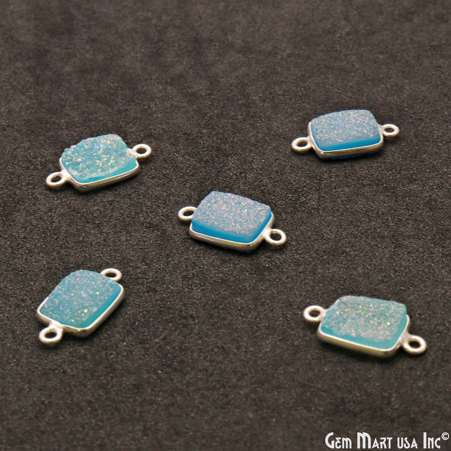 Titanium Druzy 7x9mm Octagon Double Bail Silver Bezel Connector