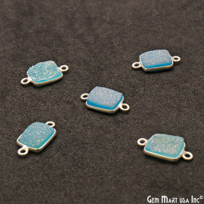 Titanium Druzy 7x9mm Octagon Double Bail Silver Bezel Connector