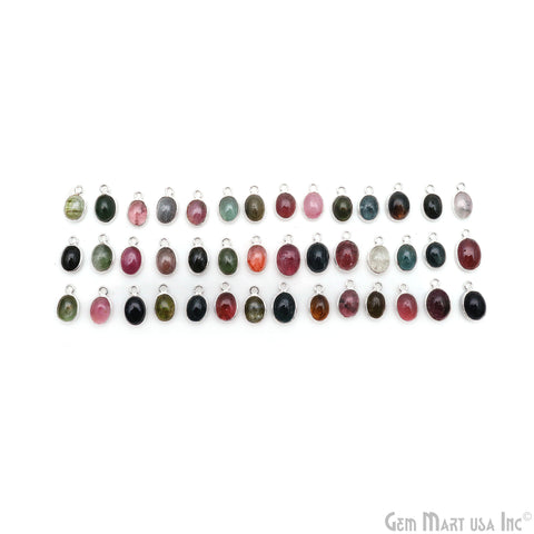 5PC Lot Multi Tourmaline Cabochon Oval 6x8mm Silver Plated Single Bail Gemstone Connector