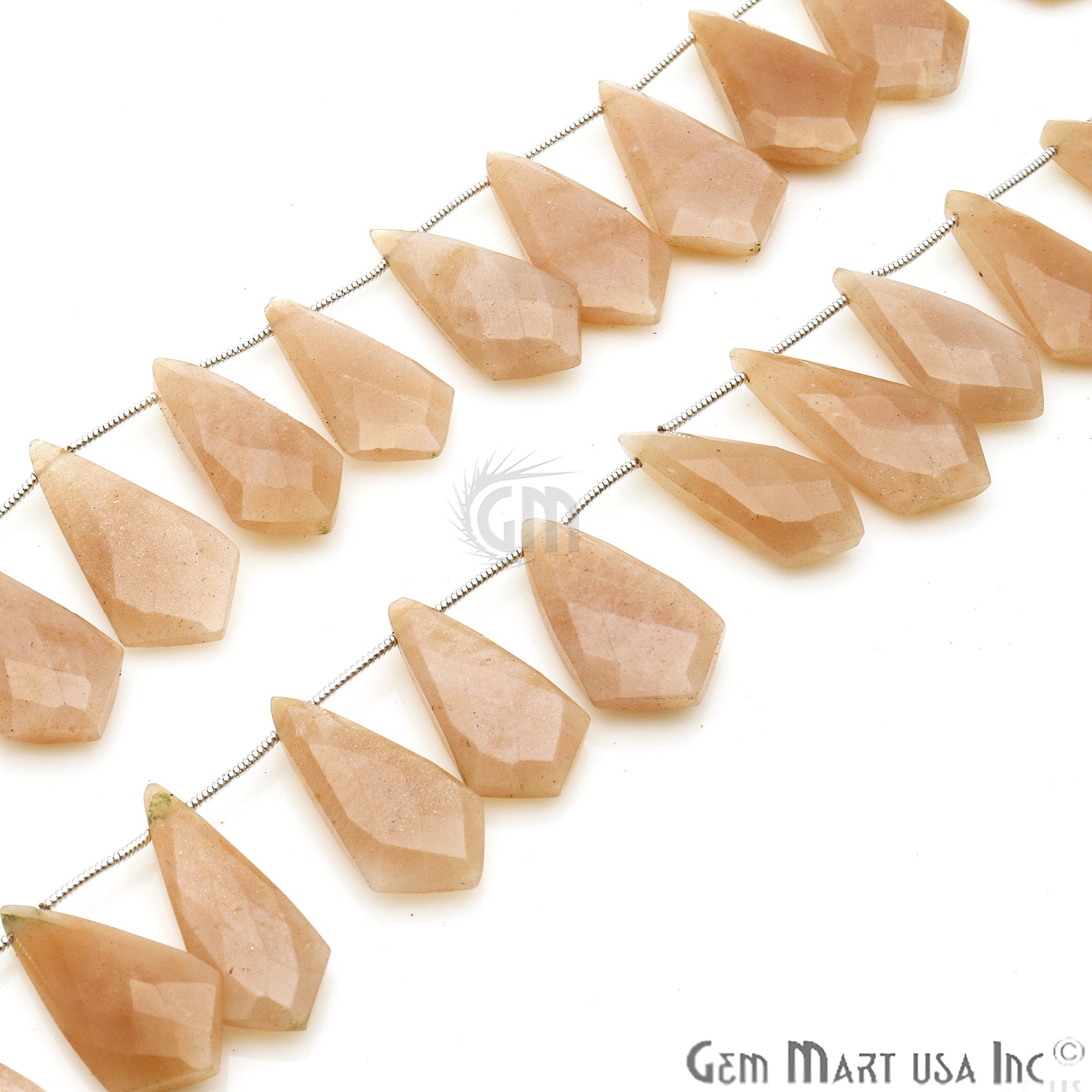 Peach Moonstone TriAngel 29x14mm Crafting Beads Gemstone Briolette Strands 8 Inch - GemMartUSA