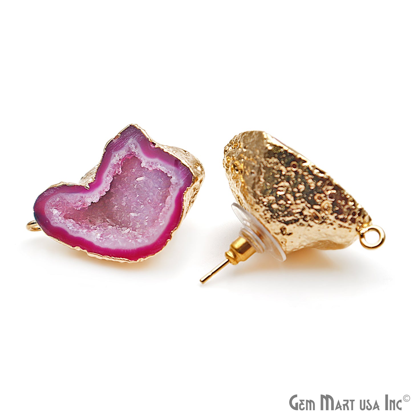 DIY Agate Slice Geode Druzy Gold Edged Loop Connector Studs Earrings