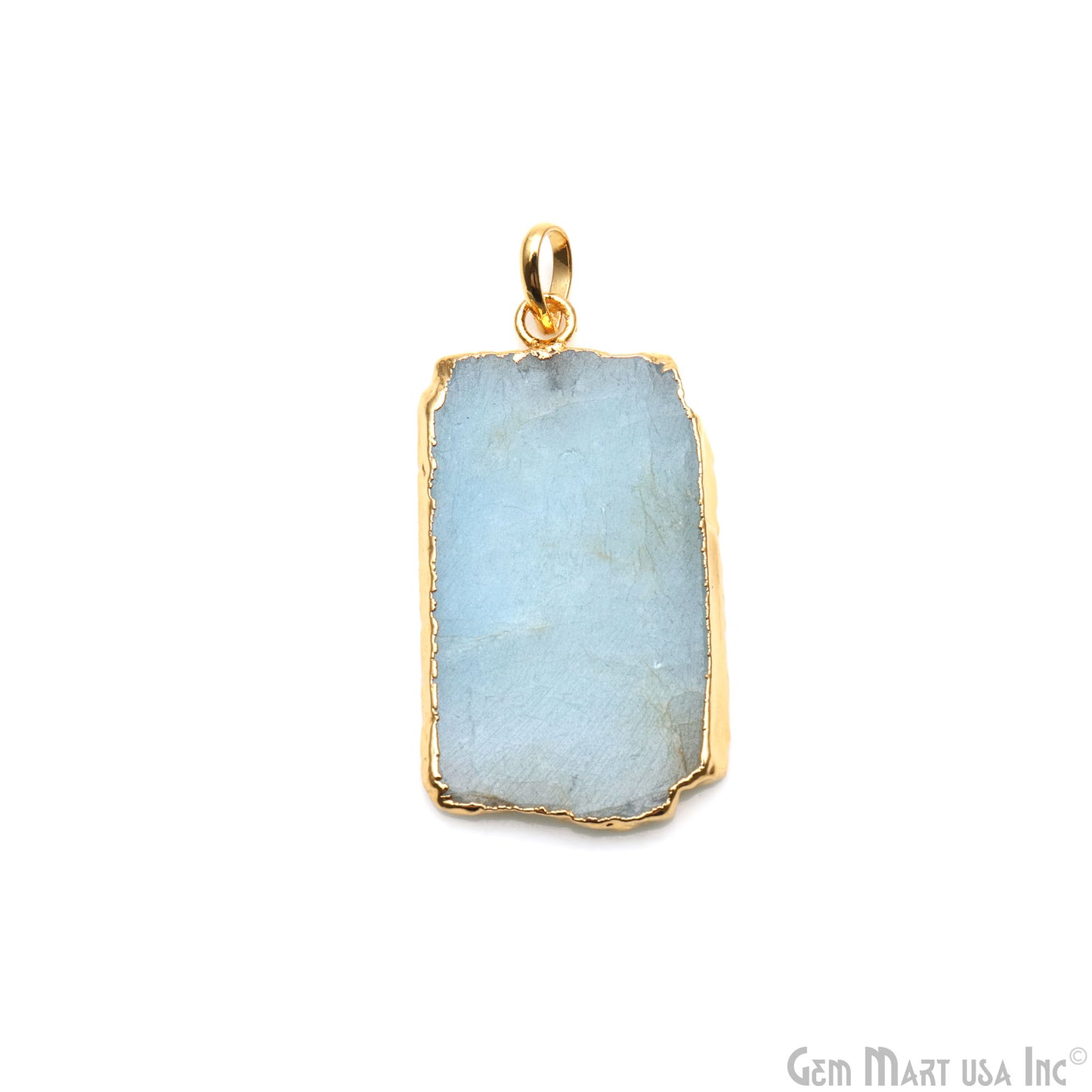 Aquamarine Free Form shape 43x23mm Gold Electroplated Gemstone Single Bail Pendant