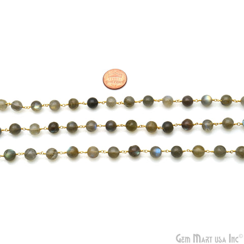 Labradorite Cabochon 8-9mm Gold Wire Wrapped Rosary Chain