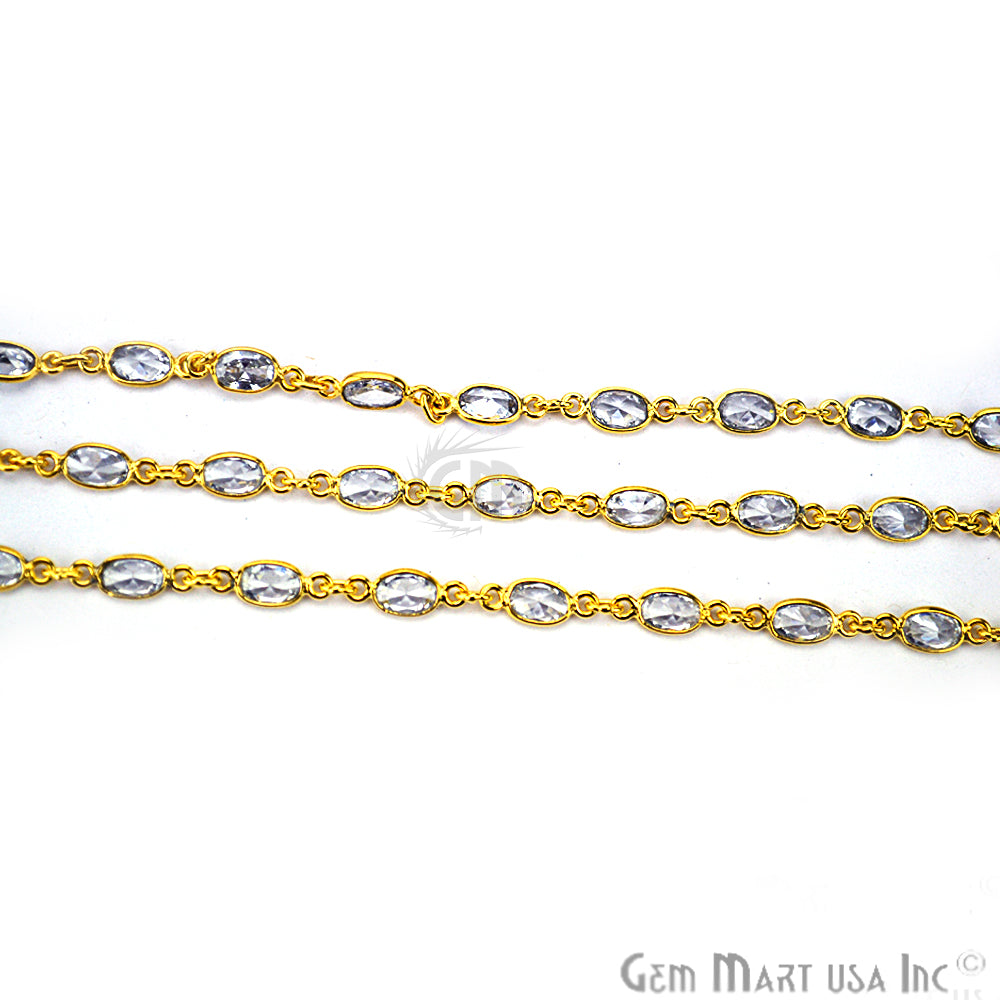 White Zircon 5x4mm Oval Gold Bezel Continuous Connector Chain - GemMartUSA (764305965103)