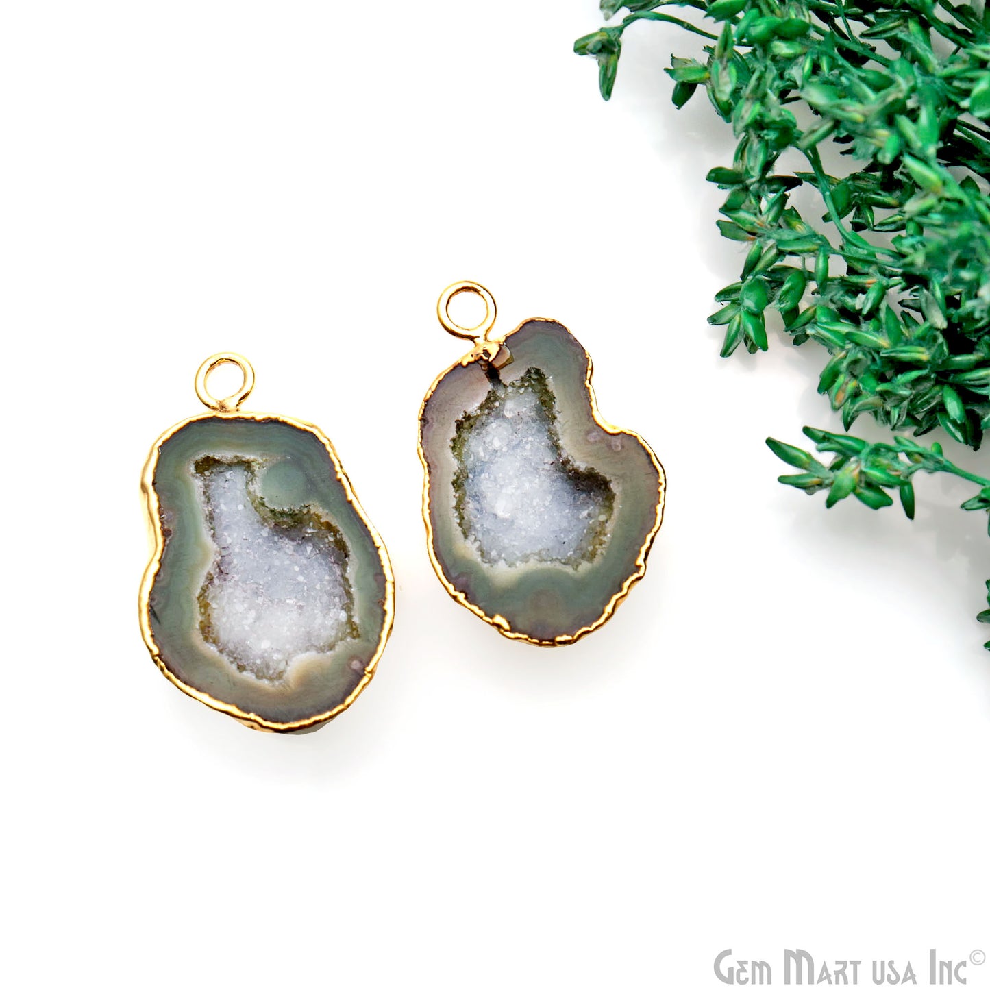 Geode Druzy 32x19mm Organic Gold Electroplated Single Bail Gemstone Earring Connector 1 Pair