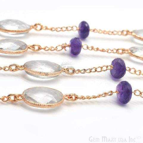 Crystal With Amethyst Beads 10-14mm Gold Plated Bezel Connector Chain - GemMartUSA (764049522735)