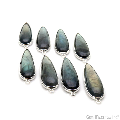 Flashy Labradorite Cabochon 40x10mm Pears Double Bail Silver Plated Gemstone Connector