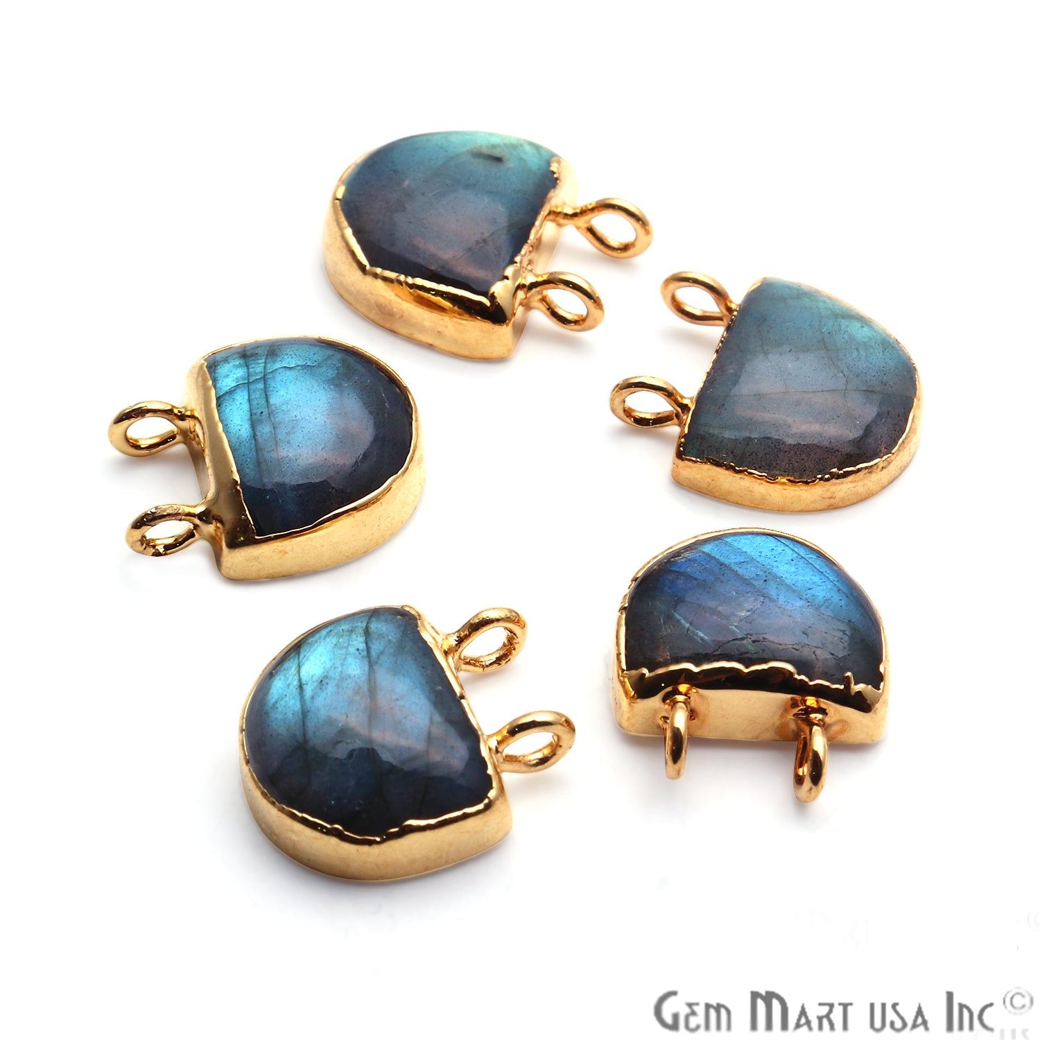 Labradorite Semi Circle 13x11mm Gold Electroplated Double Bail Gemstone Connector - GemMartUSA