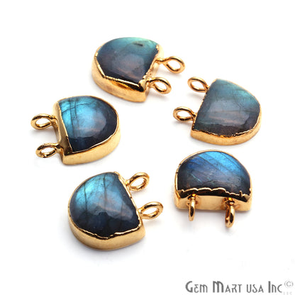 Labradorite Semi Circle 13x11mm Gold Electroplated Double Bail Gemstone Connector - GemMartUSA