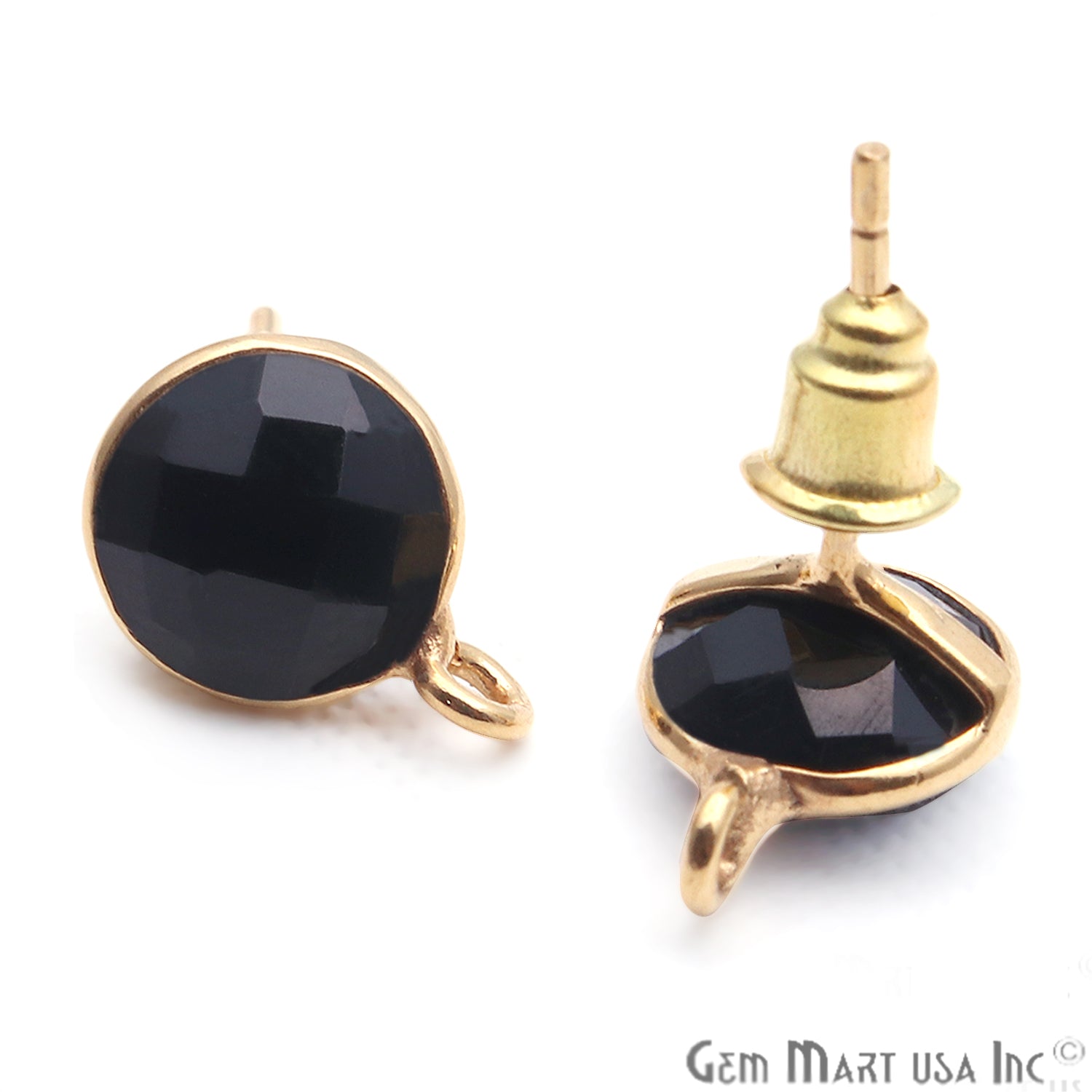 Round Faceted 12x9mm Single Bail Gold Plated Gemstone Stud Earrings (Pick Your Gemstone) - GemMartUSA