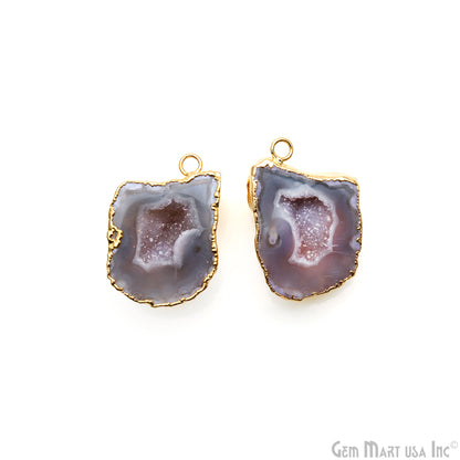 Geode Druzy 32x22mm Organic Gold Electroplated Single Bail Gemstone Earring Connector 1 Pair