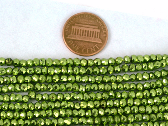 5 Strands Light Green Pyrite Micro Faceted Beads 3-4mm Gemstone Rondelle Beads - GemMartUSA
