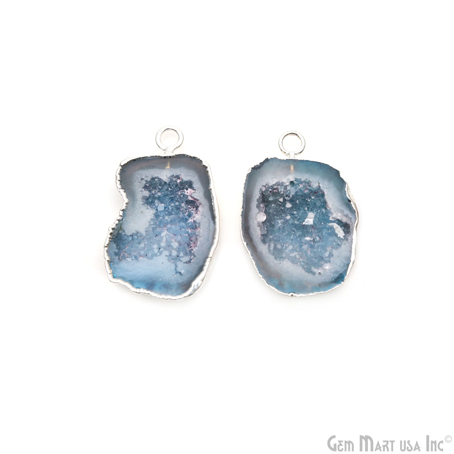 Geode Druzy 30x18mm Organic Silver Electroplated Single Bail Gemstone Earring Connector 1 Pair