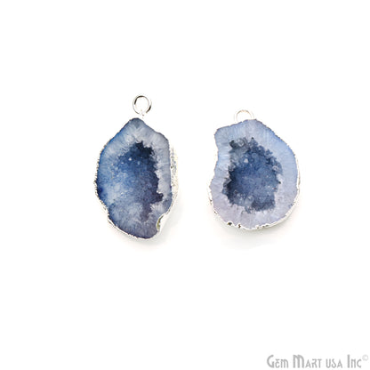 Geode Druzy 31x20mm Organic Silver Electroplated Single Bail Gemstone Earring Connector 1 Pair