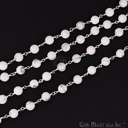 Howlite Jade Beads Silver Plated Wire Wrapped Rosary Chain (763857567791)