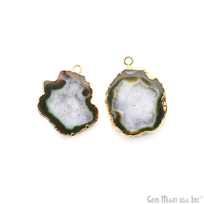 Geode Druzy 39x29mm Organic Gold Electroplated Single Bail Gemstone Earring Connector 1 Pair