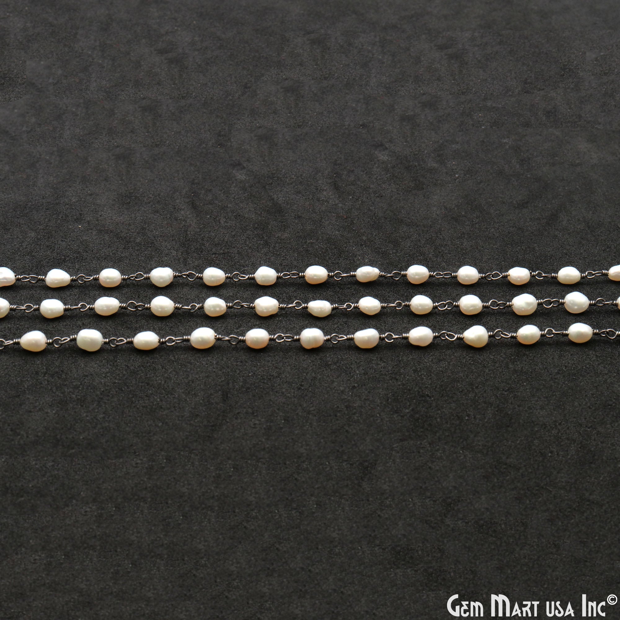 Pearl Beads 6x4mm Oxidized Wire Wrapped Rosary Chain