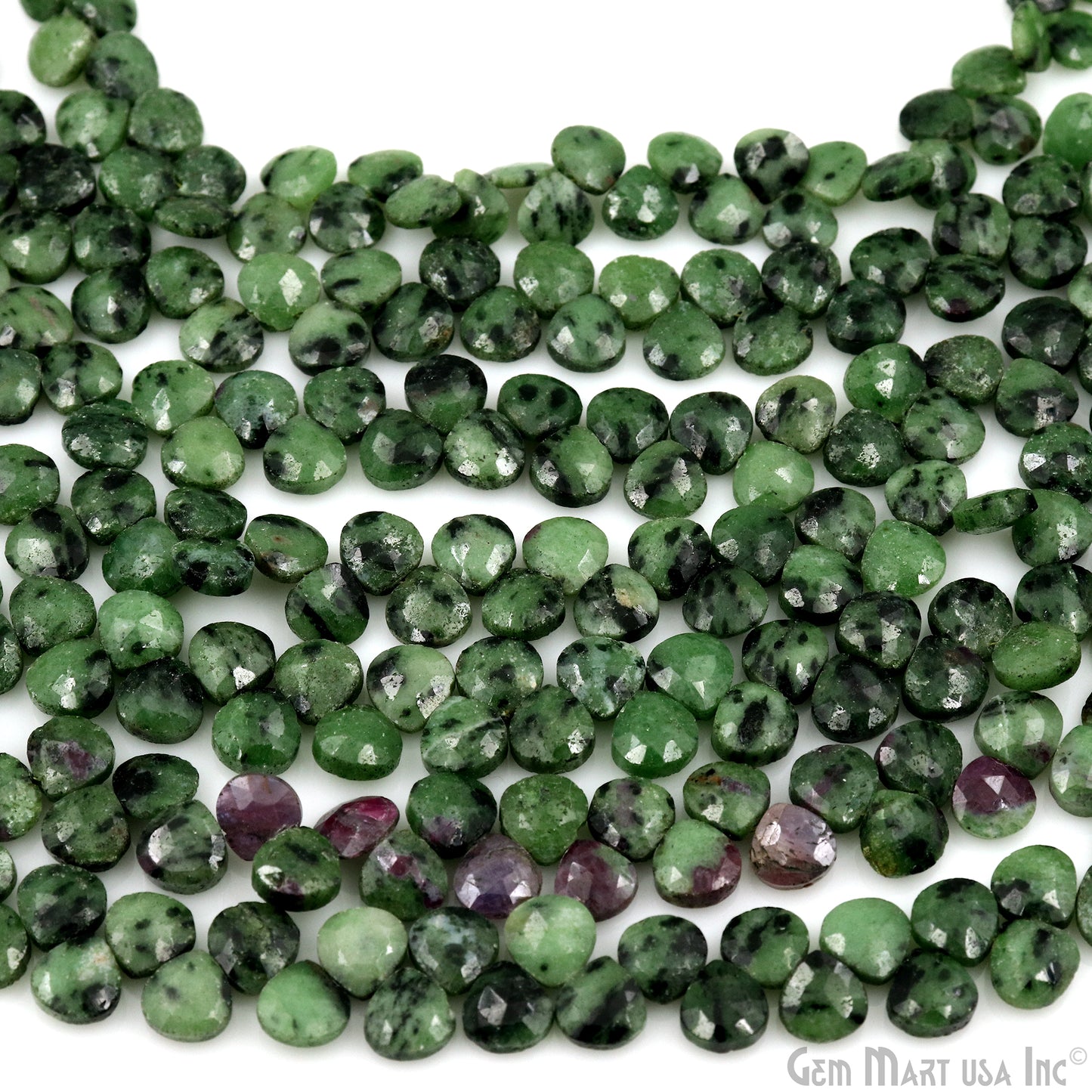 Ruby Zoisite Heart Beads, 7 Inch Gemstone Strands, Drilled Strung Briolette Beads, Heart Shape, 7mm