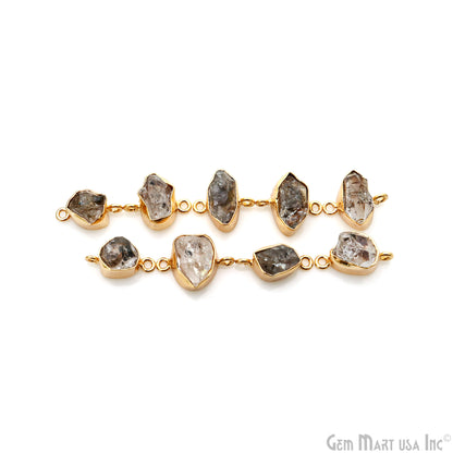 Rough Herkimer Diamond Gemstone 24x14mm Gold Plated Double Bail Connector