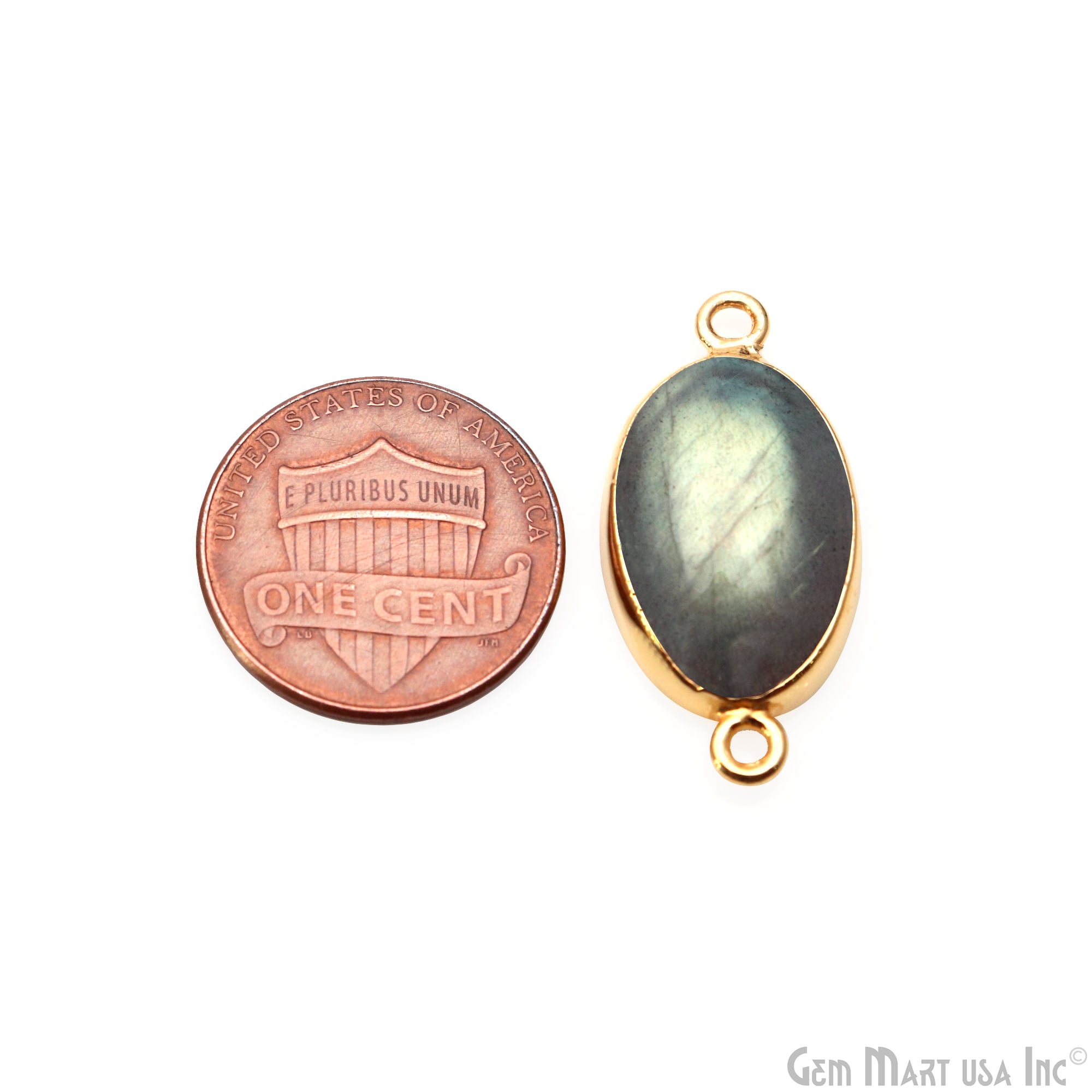 Flashy Labradorite 27x13mm Cabochon Oval Double Bail Gold Electroplated Gemstone Connector