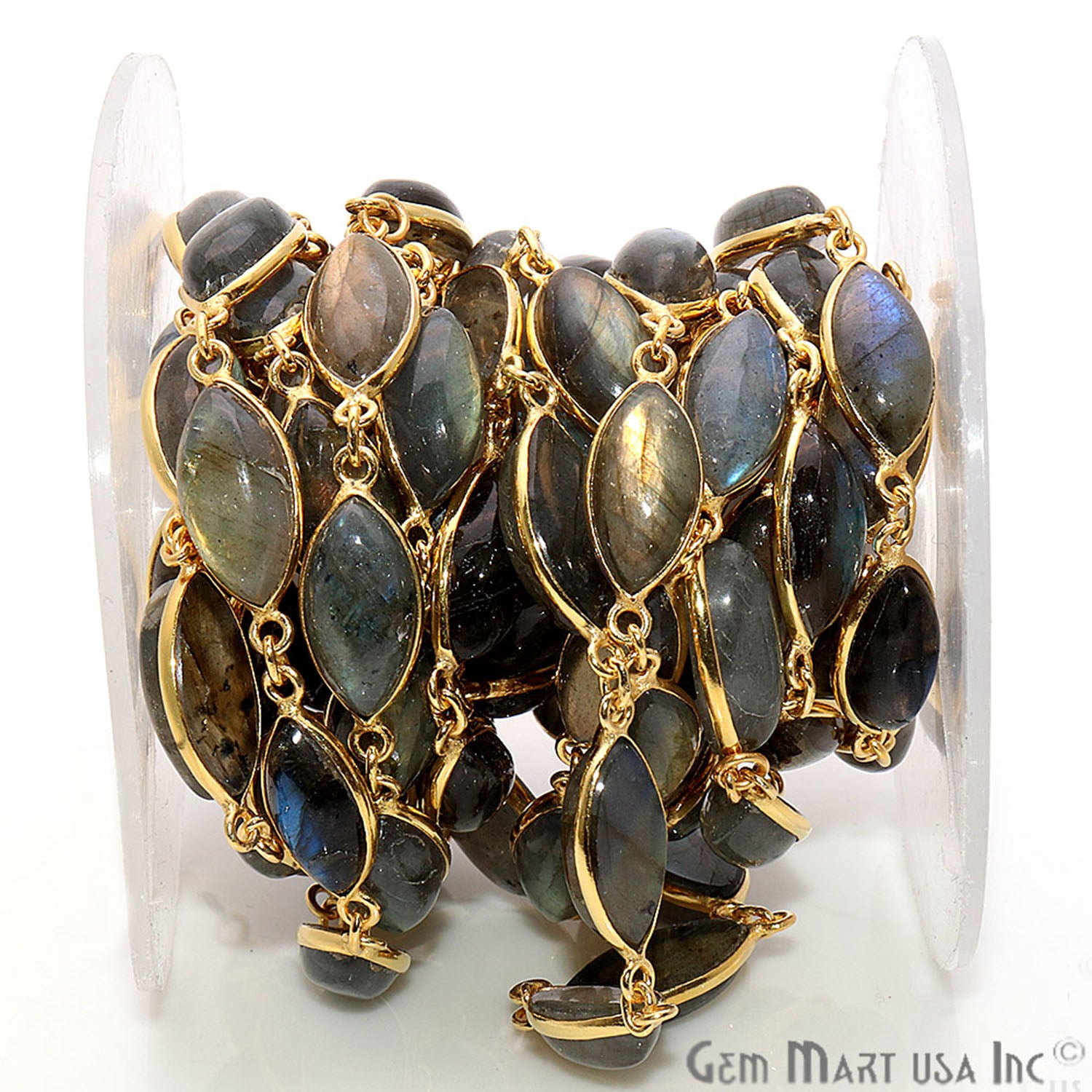 Labradorite 8x16mm Marquise Gold Plated Continuous Connector Chain - GemMartUSA