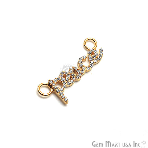 Cubic Zircon Pave 'Peace' Letter Gold Vermeil Charm For Bracelet & Pendants - GemMartUSA