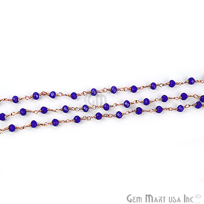 Dark Blue Chalcedony Gold Plated Wire Wrapped Beads Rosary Chain (763942895663)