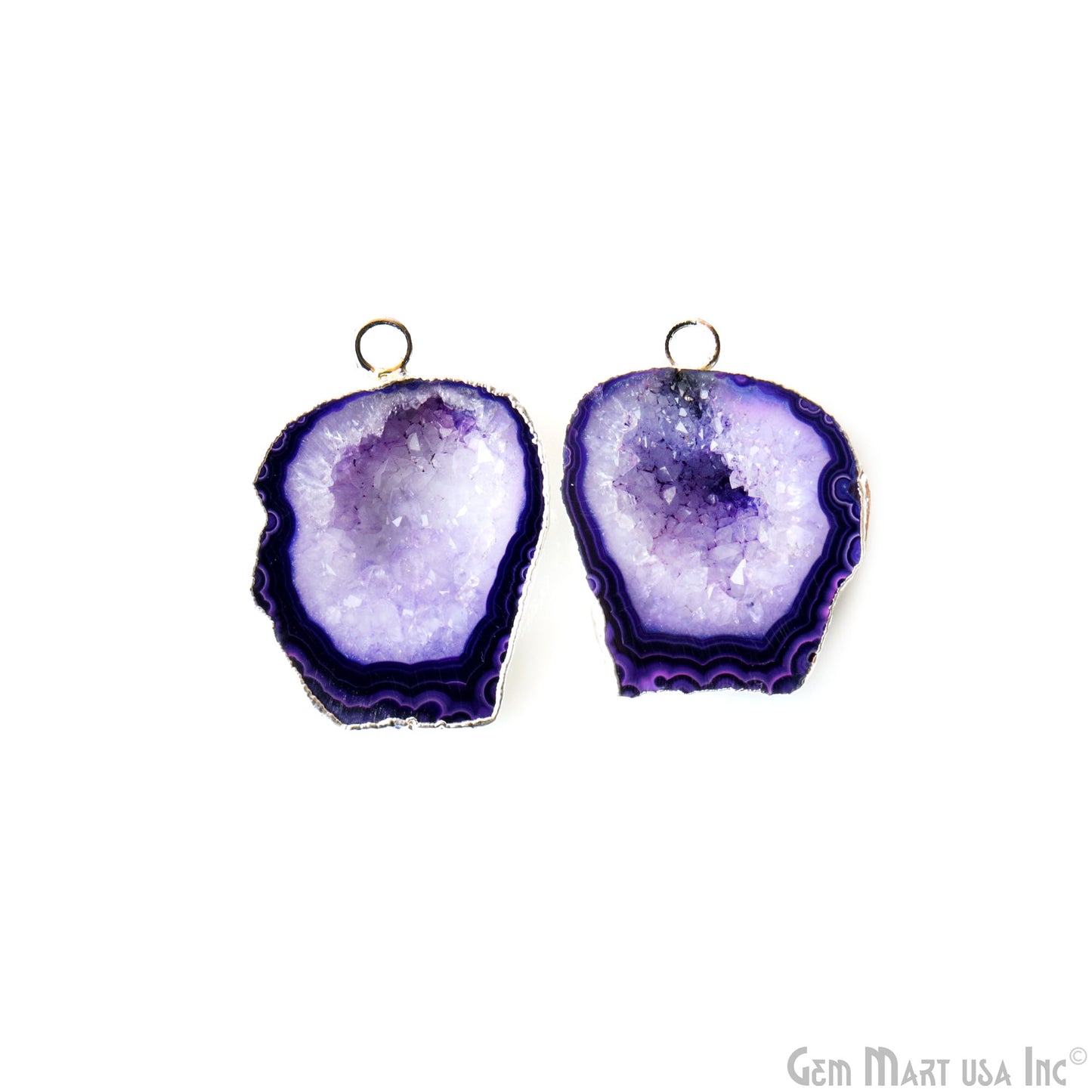 Geode Druzy 24x30mm Organic Silver Electroplated Single Bail Gemstone Earring Connector 1 Pair