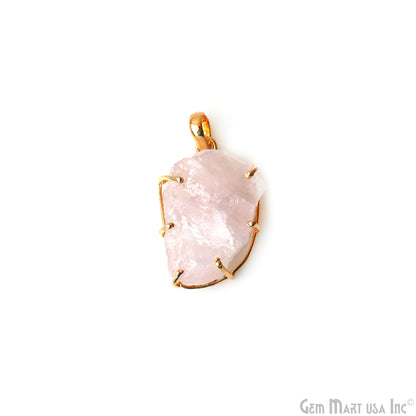 Natural Morganite Organic 34x21mm Gold Plated Prong Setting Single Bail Gemstone Pendant