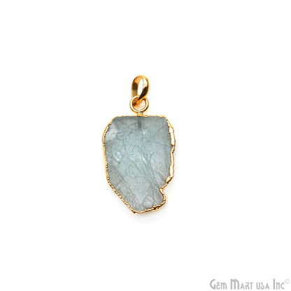 Aquamarine Free Form shape 31x18mm Gold Electroplated Gemstone Single Bail Pendant