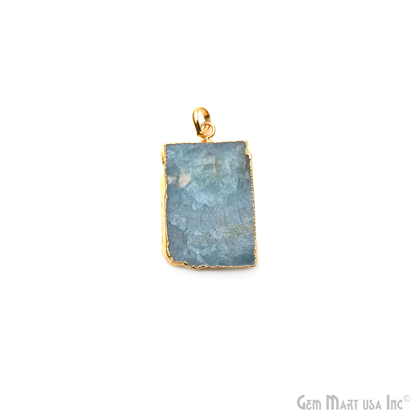 Aquamarine Free Form shape 40x25mm Gold Electroplated Gemstone Single Bail Pendant