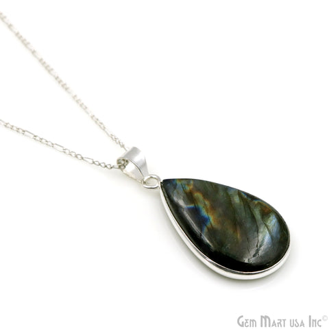 Labradorite Gemstone Pears 37x20mm Sterling Silver Necklace Pendant 1PC