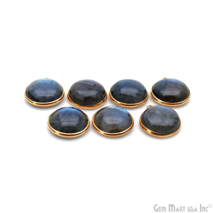 Flashy Labradorite Cabochon 16mm Round Single Bail Gold Plated Gemstone Connector