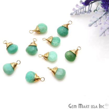 Chrysoprase Drop 15x9mm Gold Wire Wrapped Gemstone Connector - GemMartUSA