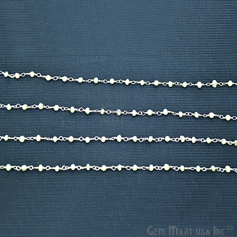 Howlite Faceted Silver Plated Wire Wrapped Beads Rosary Chain (763850293295)