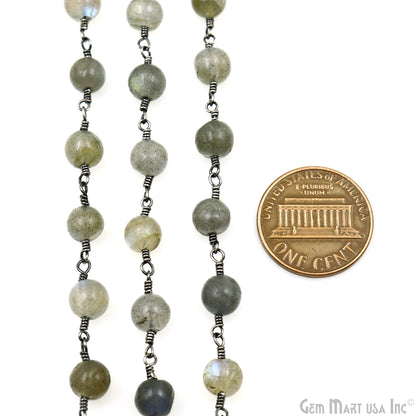 Labradorite 7-8mm Oxidized Cabochon Beads Rosary Chain