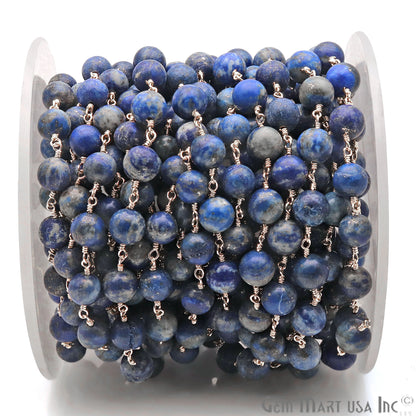 Lapis Smooth Beads 8mm Silver Plated Wire Wrapped Gemstone Rosary Chain - GemMartUSA