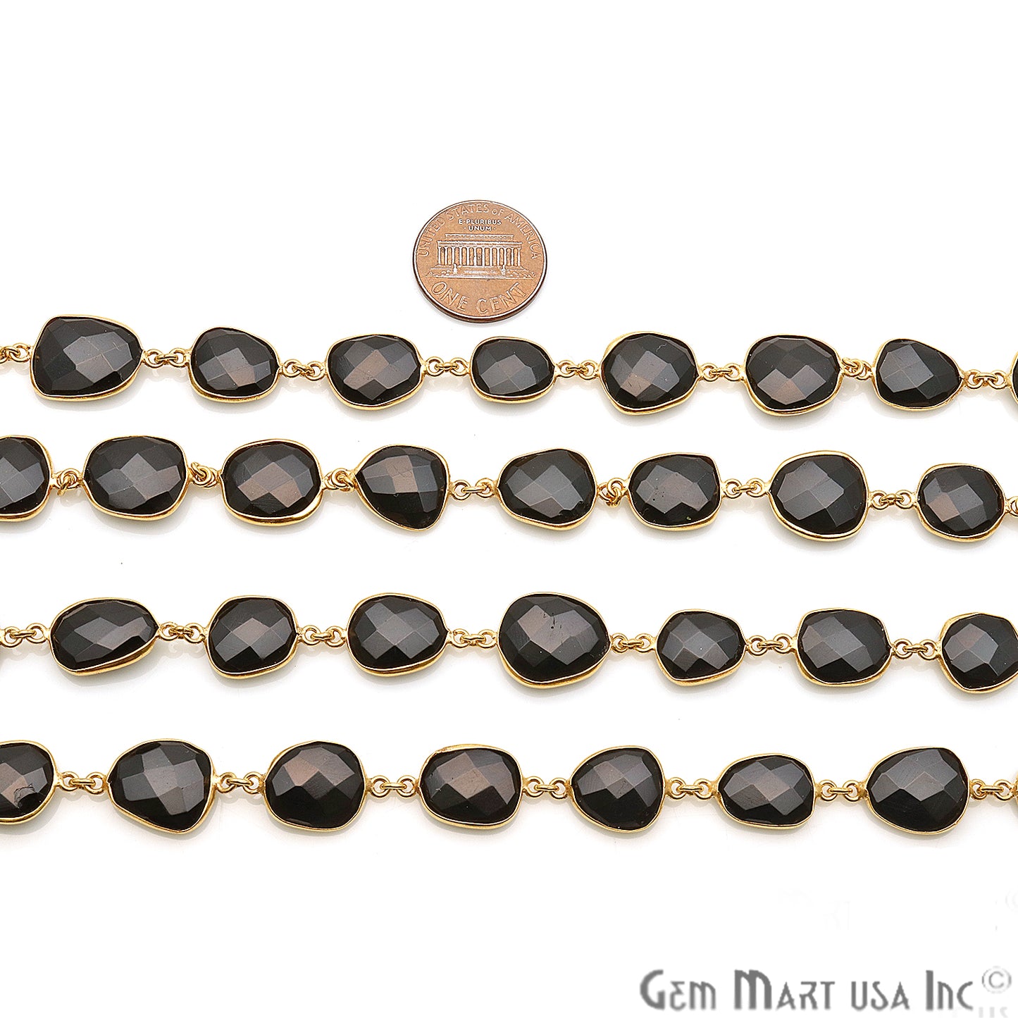 Black Onyx Free Form 10-15mm Gold Bezel Continuous Connector Chain - GemMartUSA