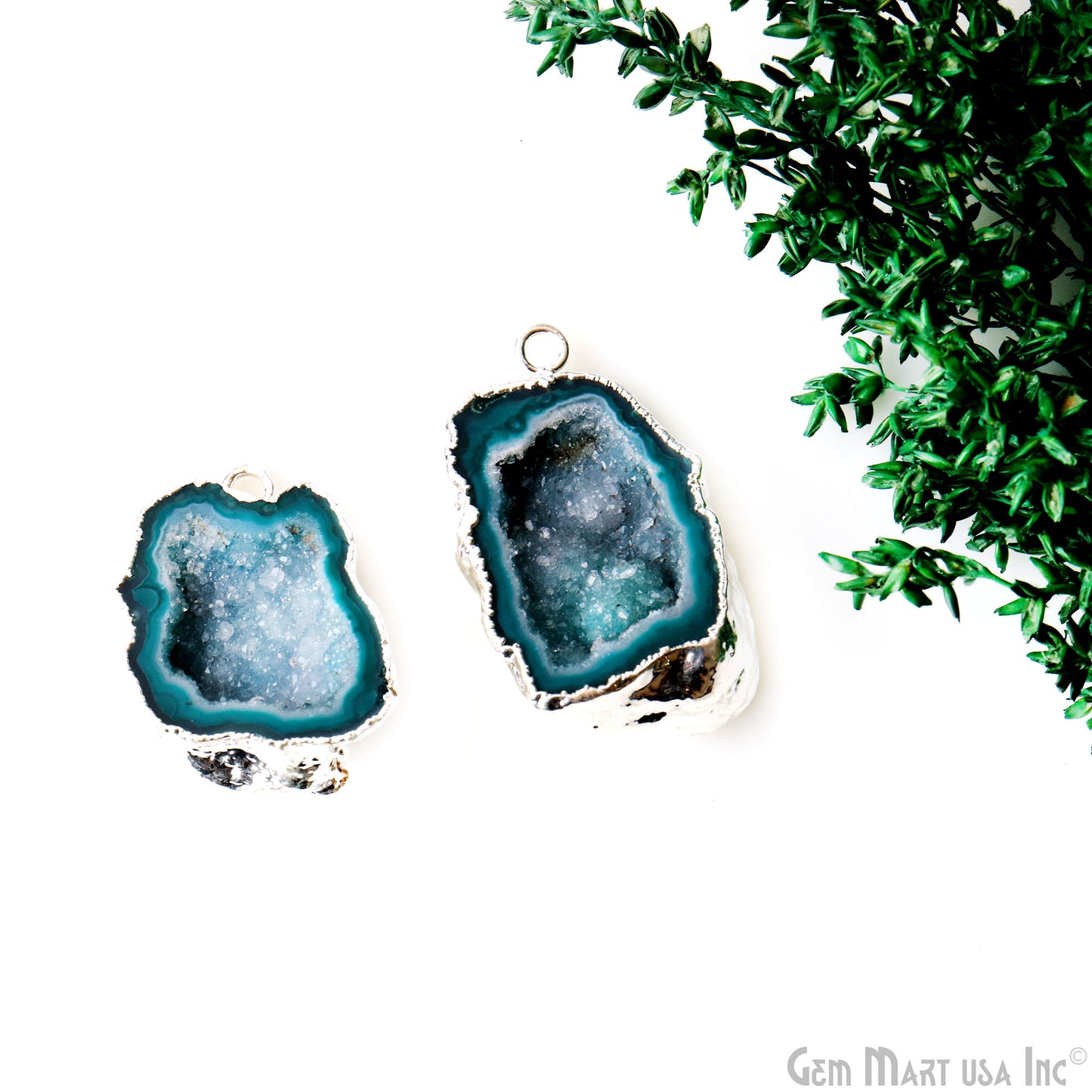 Geode Druzy 23x36mm Organic Silver Electroplated Single Bail Gemstone Earring Connector 1 Pair