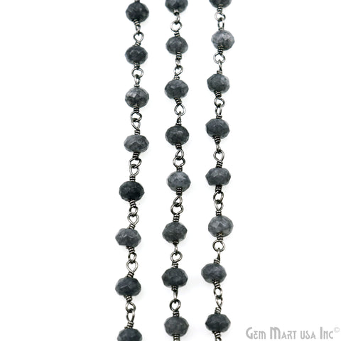 Gray Jade Faceted Beads 4mm Oxidized Gemstone Rosary Chain