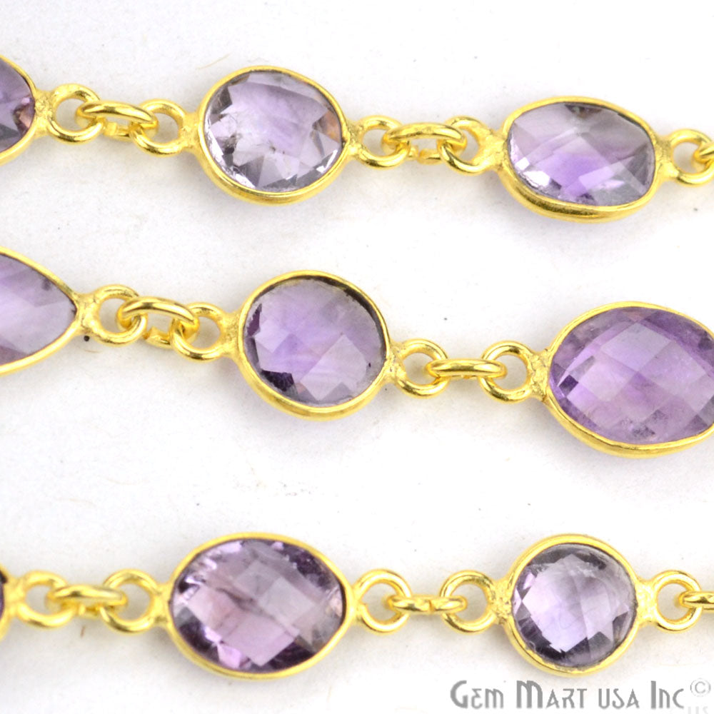 Amethyhst 10mm Mix Faceted Shapes Gold Plated Bezel Continuous Connector Chain - GemMartUSA (764000927791)
