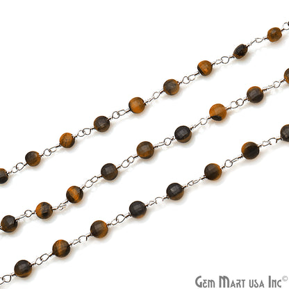 Tiger Eye Faceted 3-4mm Silver Wire Wrapped Rosary Chain - GemMartUSA