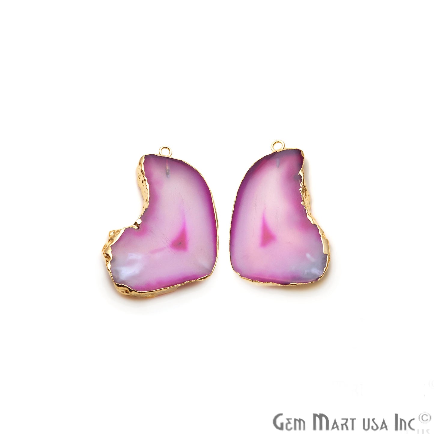 Agate Slice 43x20mm Organic Gold Electroplated Gemstone Earring Connector 1 Pair - GemMartUSA