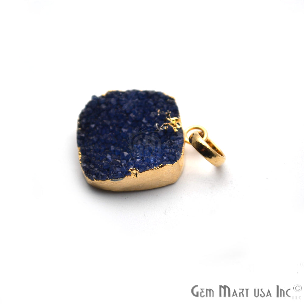 Blue Druzy 24x20mm Gold Electroplated Single Bail Pendant - GemMartUSA