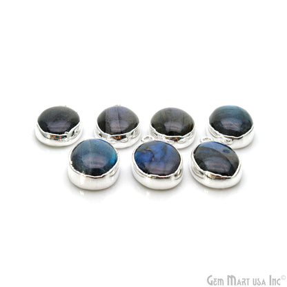 Flashy Labradorite 23x13mm Cabochon Oval Single Bail Silver Electroplated Gemstone Connector