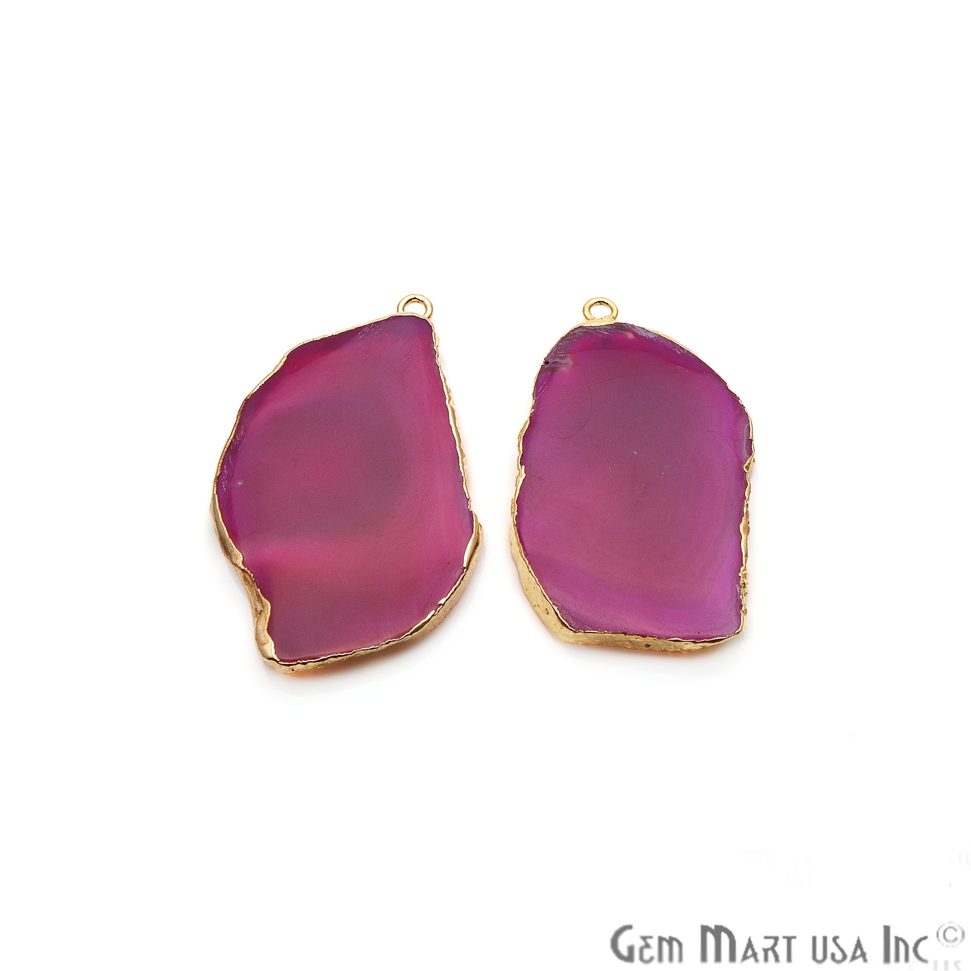 Agate Slice 42x23mm Organic Gold Electroplated Gemstone Earring Connector 1 Pair - GemMartUSA