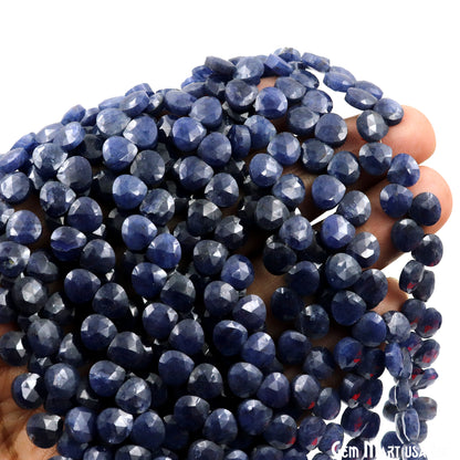 Sapphire Heart Beads, 7 Inch Gemstone Strands, Drilled Strung Briolette Beads, Heart Shape, 7mm