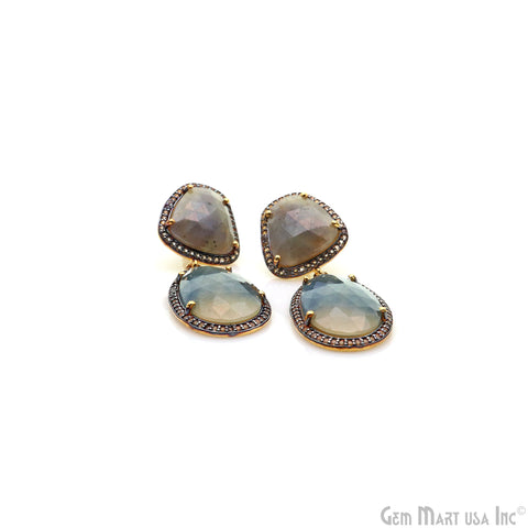 Sapphire With Cubic Zirconia Pave Diamond 53x18mm,Gold Vermeil Dangle Drop Earring